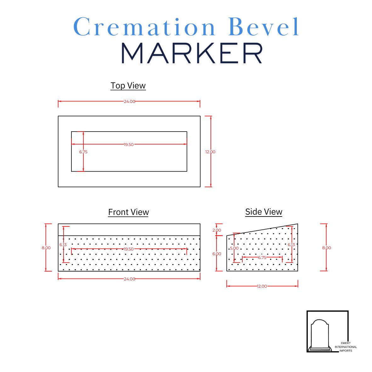 Emert International Monument Wholesaler Cremation Bevel Marker Dimensions