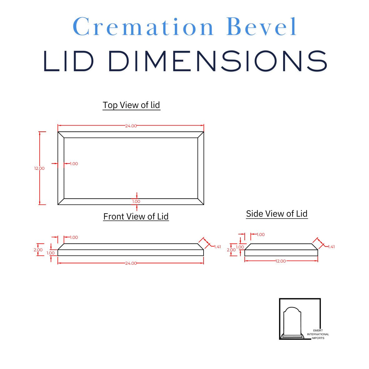 Emert International Monument Wholesaler Cremation Bevel Marker Lid Dimensions