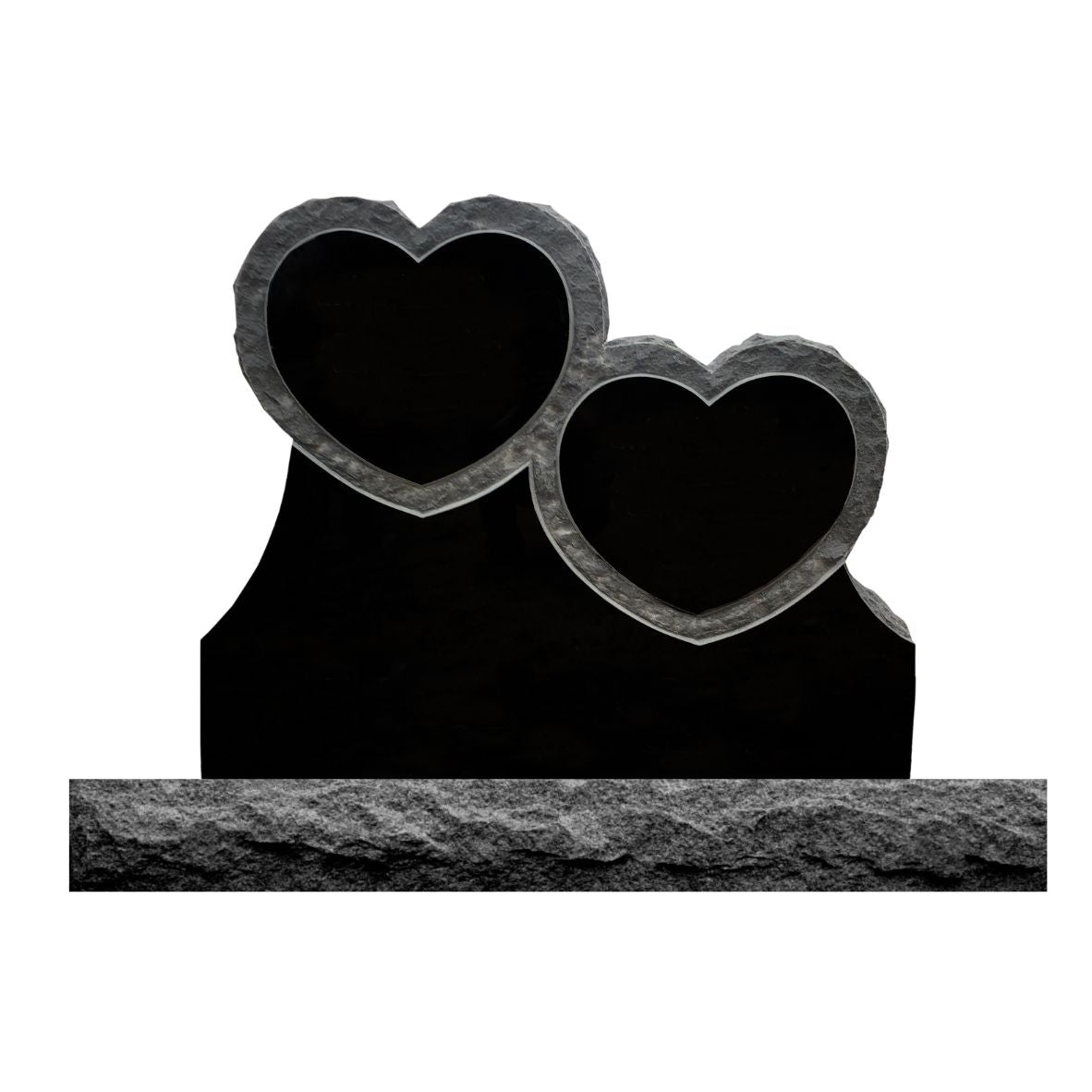 Emert International Monument Wholesaler Black Granite Rustic Stacked Hearts With Shell Rock Border and Base